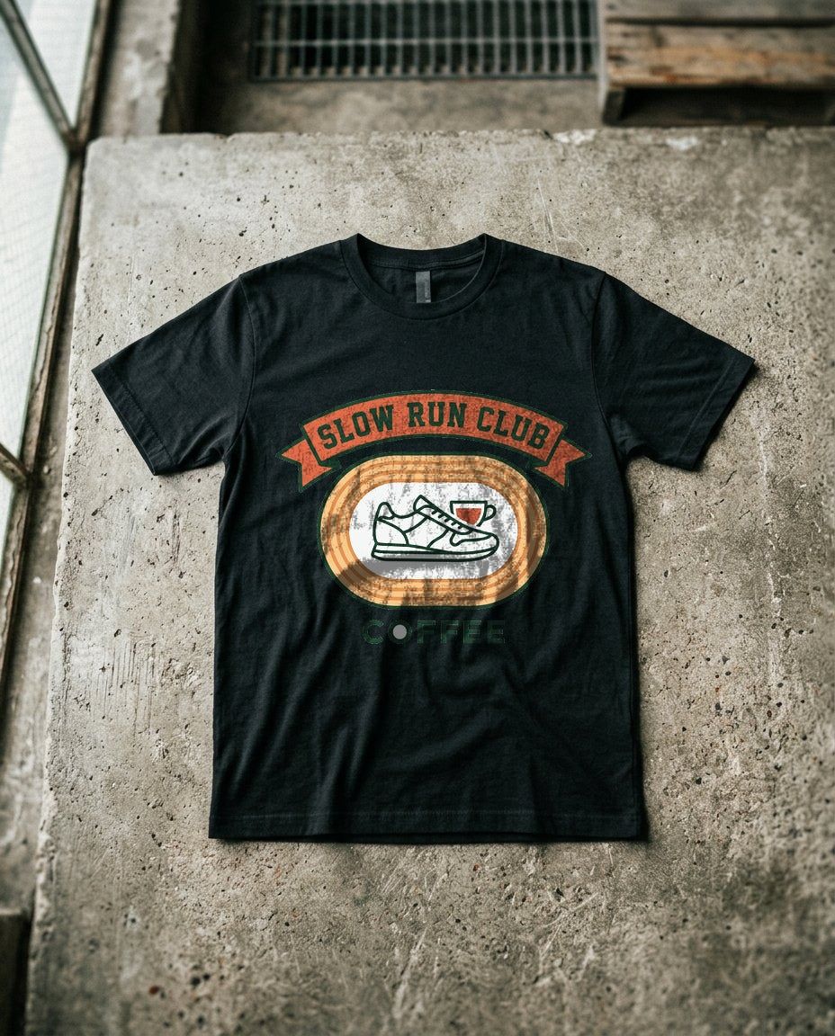 Retro Slow Run Coffee Crest — lifestyle photo