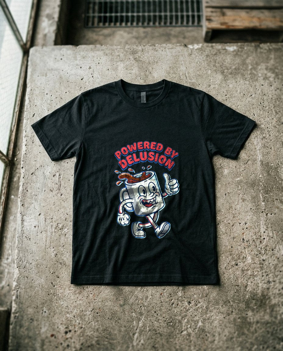 Powered By Delusion Coffee Mascot — lifestyle photo