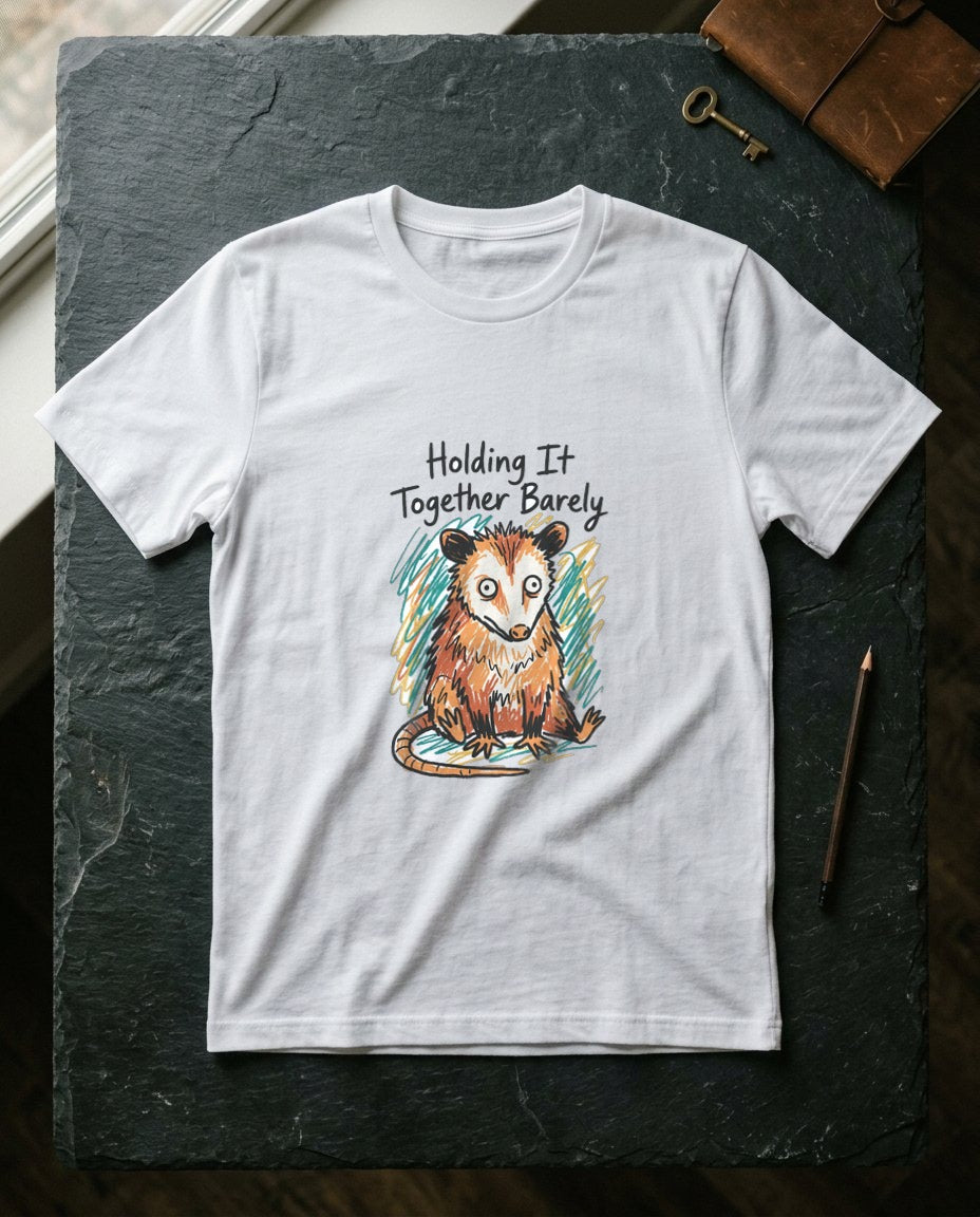 Holding It Together Crayon Opossum — lifestyle photo