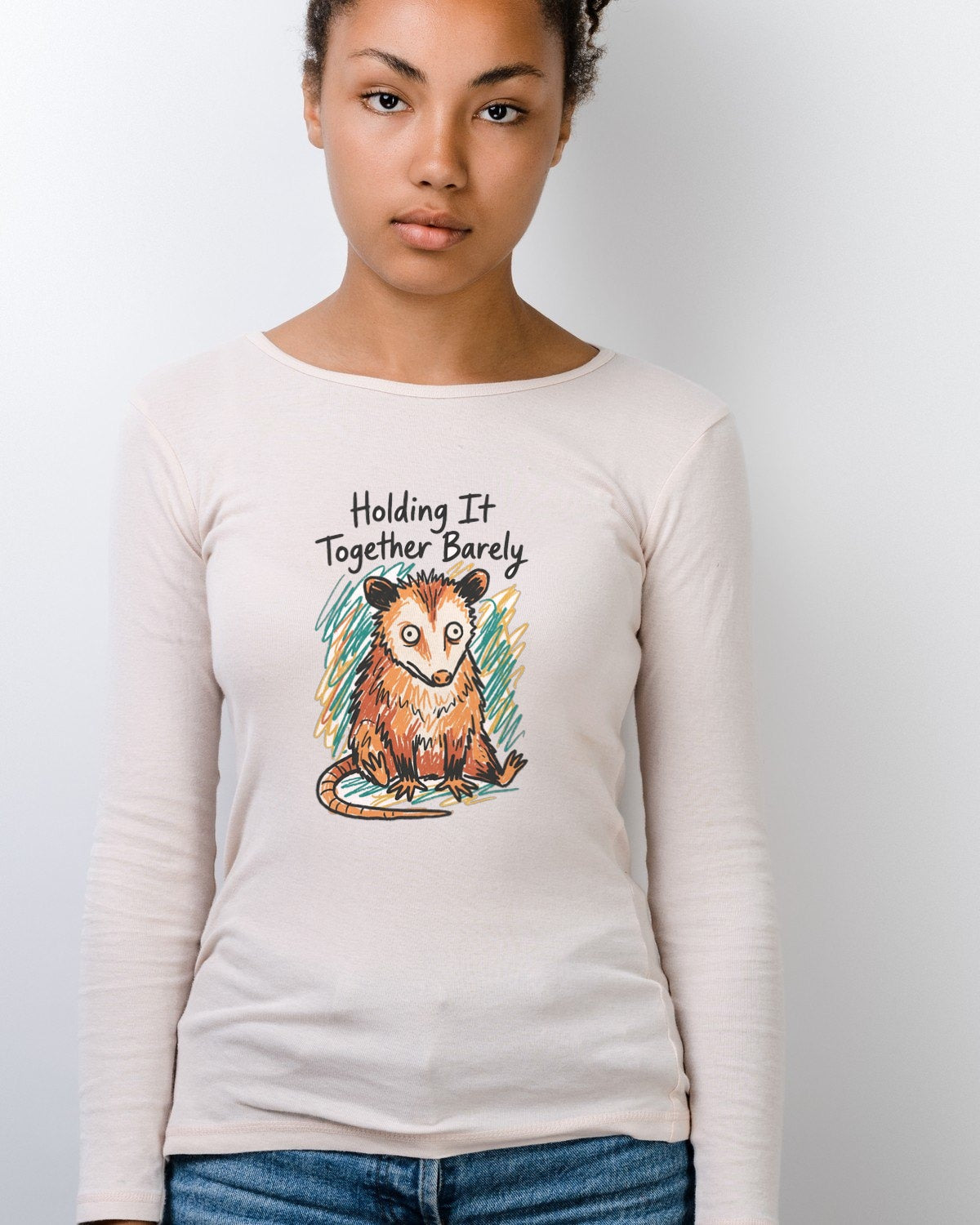 Holding It Together Crayon Opossum — lifestyle photo