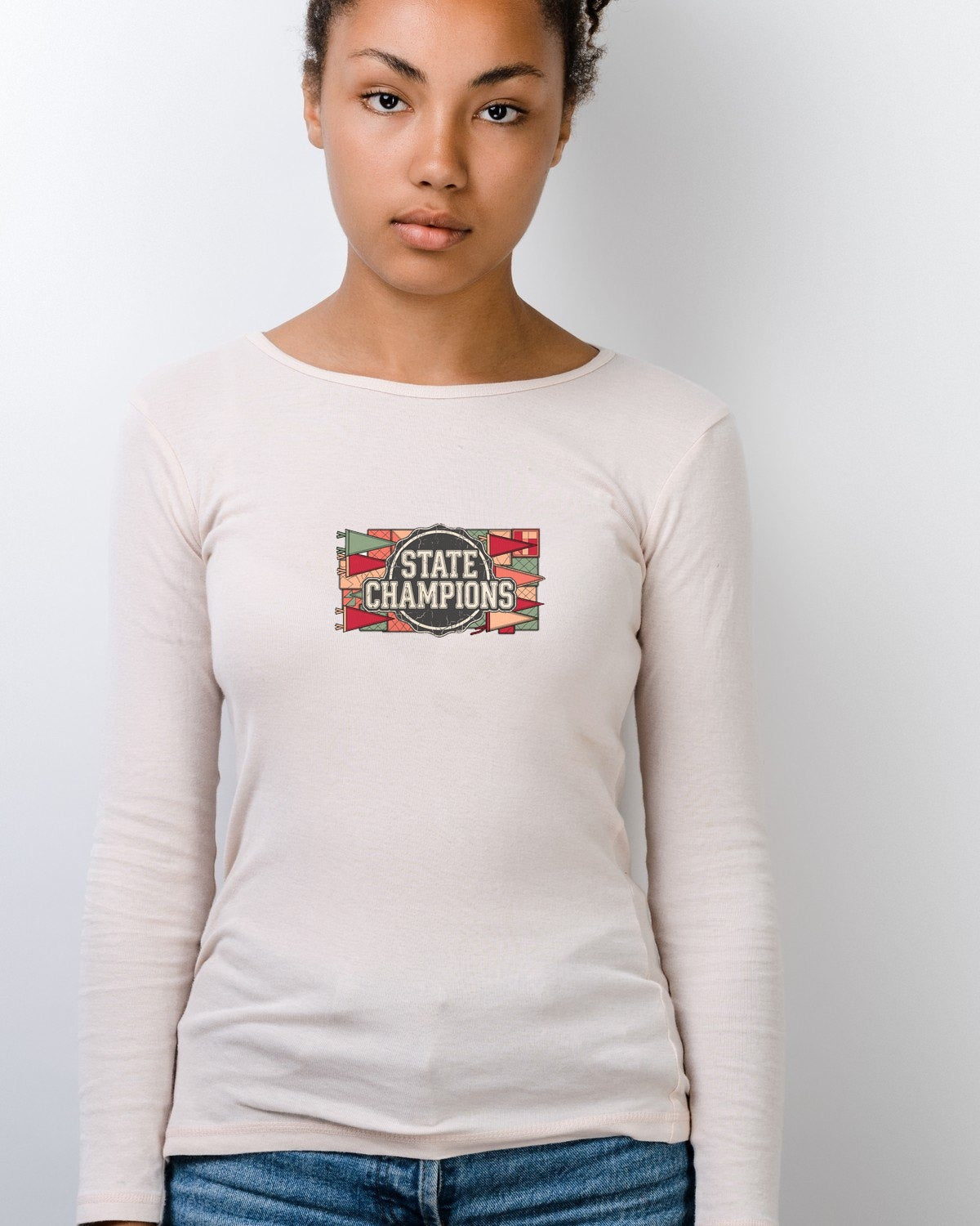 Vintage Varsity Patchwork Tee Long Sleeve — lifestyle photo