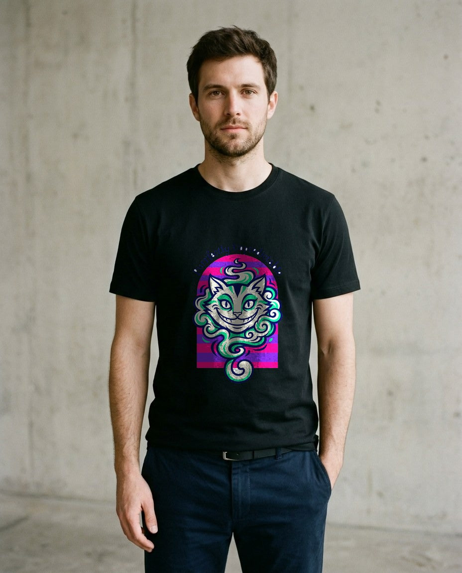 Unpredictable Trickster Striped Cat Tee — lifestyle photo