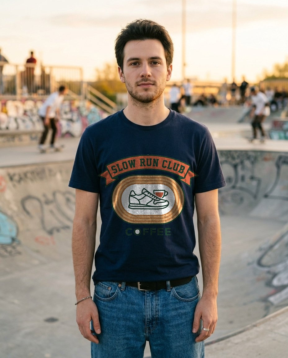 Retro Slow Run Coffee Crest — lifestyle photo