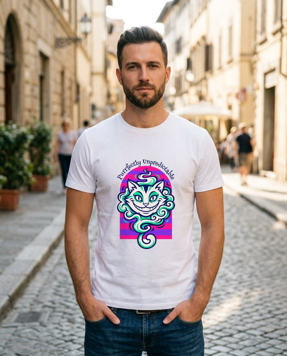 Unpredictable Trickster Striped Cat Tee — lifestyle photo