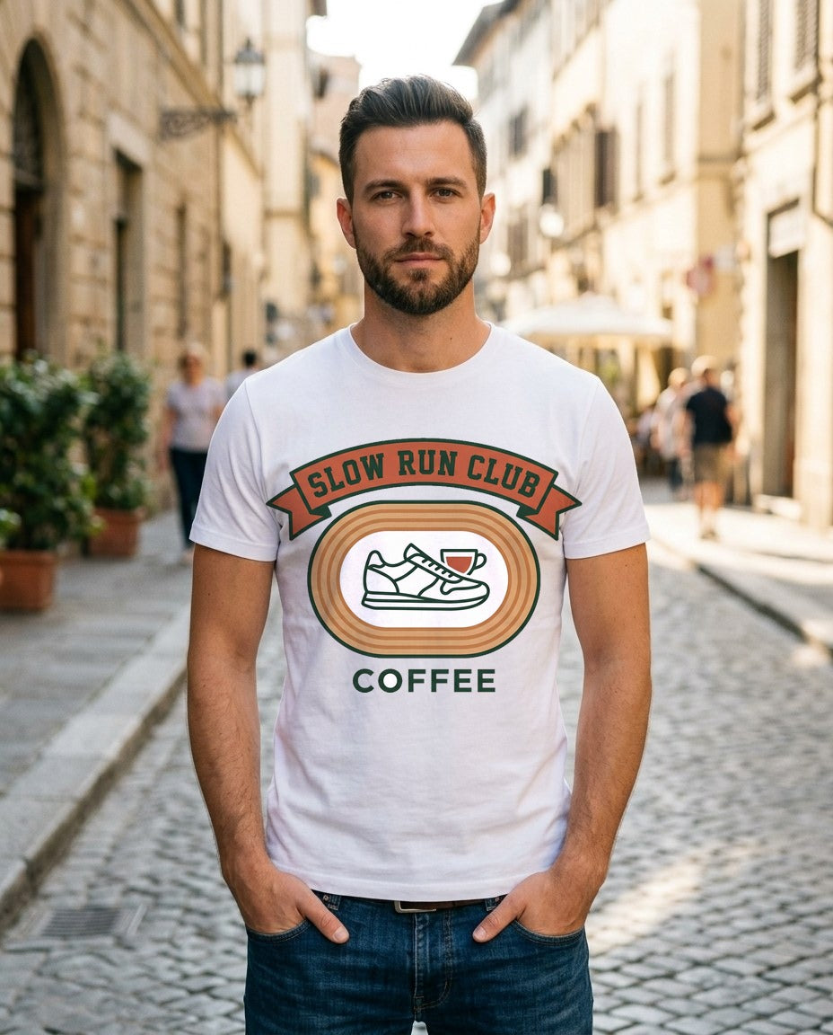 Retro Slow Run Coffee Crest — lifestyle photo
