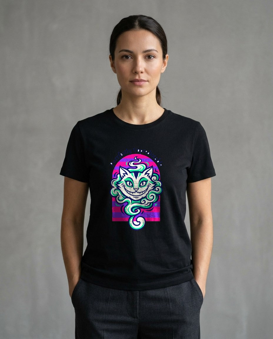 Unpredictable Trickster Striped Cat Tee — lifestyle photo