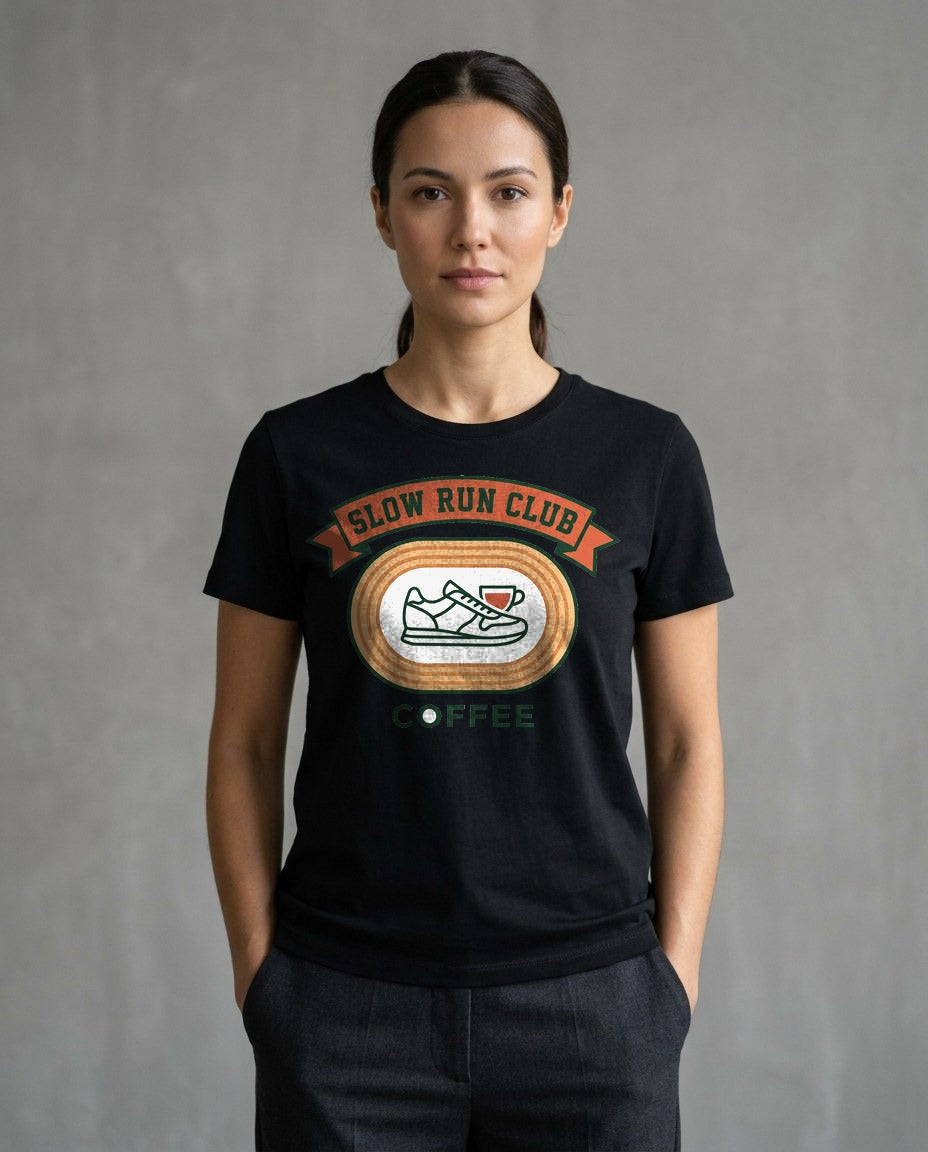 Retro Slow Run Coffee Crest — lifestyle photo