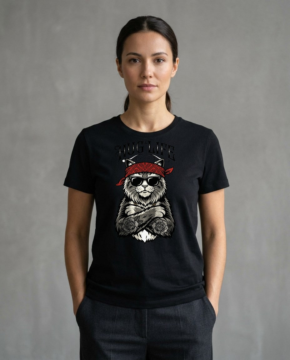 Hug Life Hardcore Cat T-Shirt — lifestyle photo