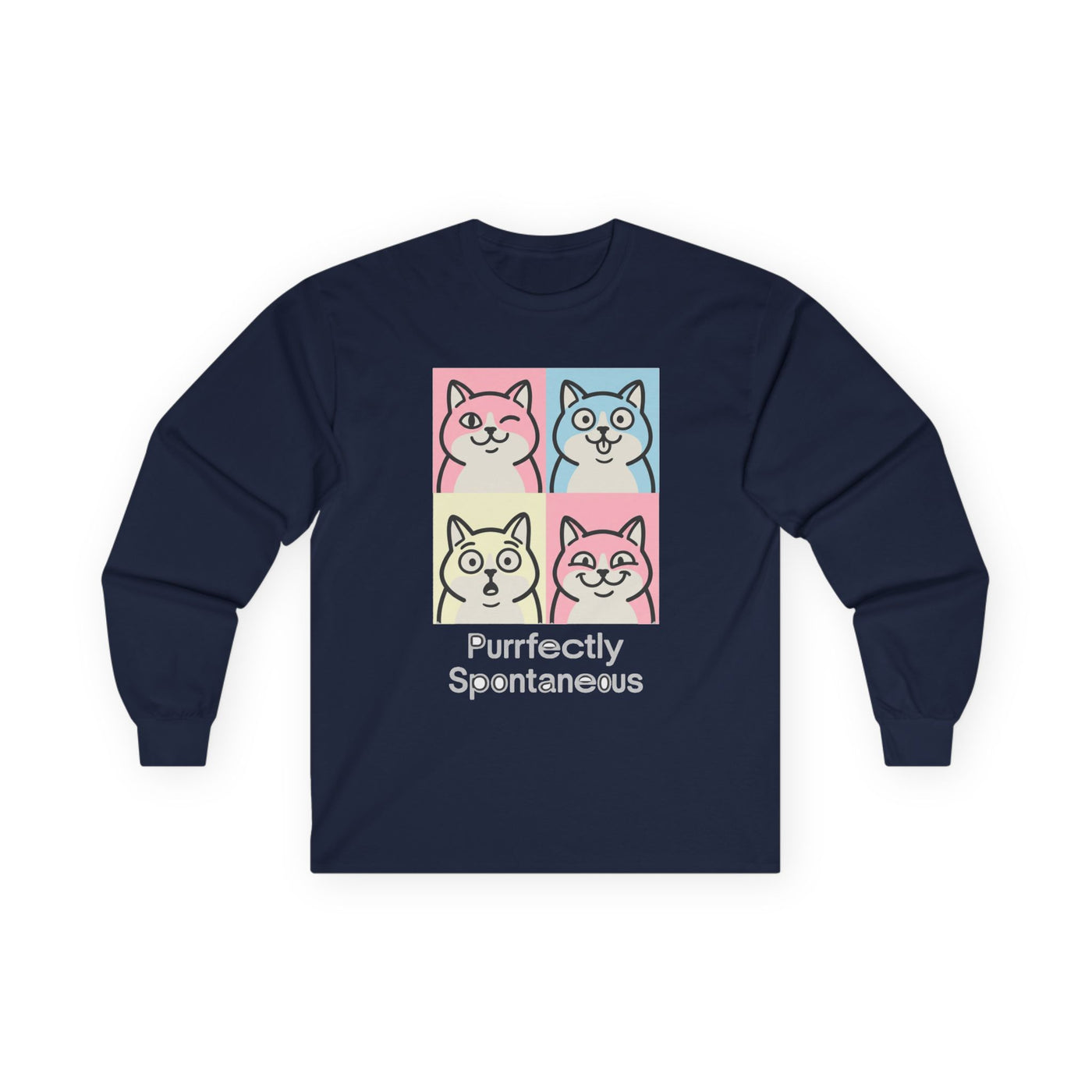 Pastel Pop Art Kitten Grid Long Sleeve