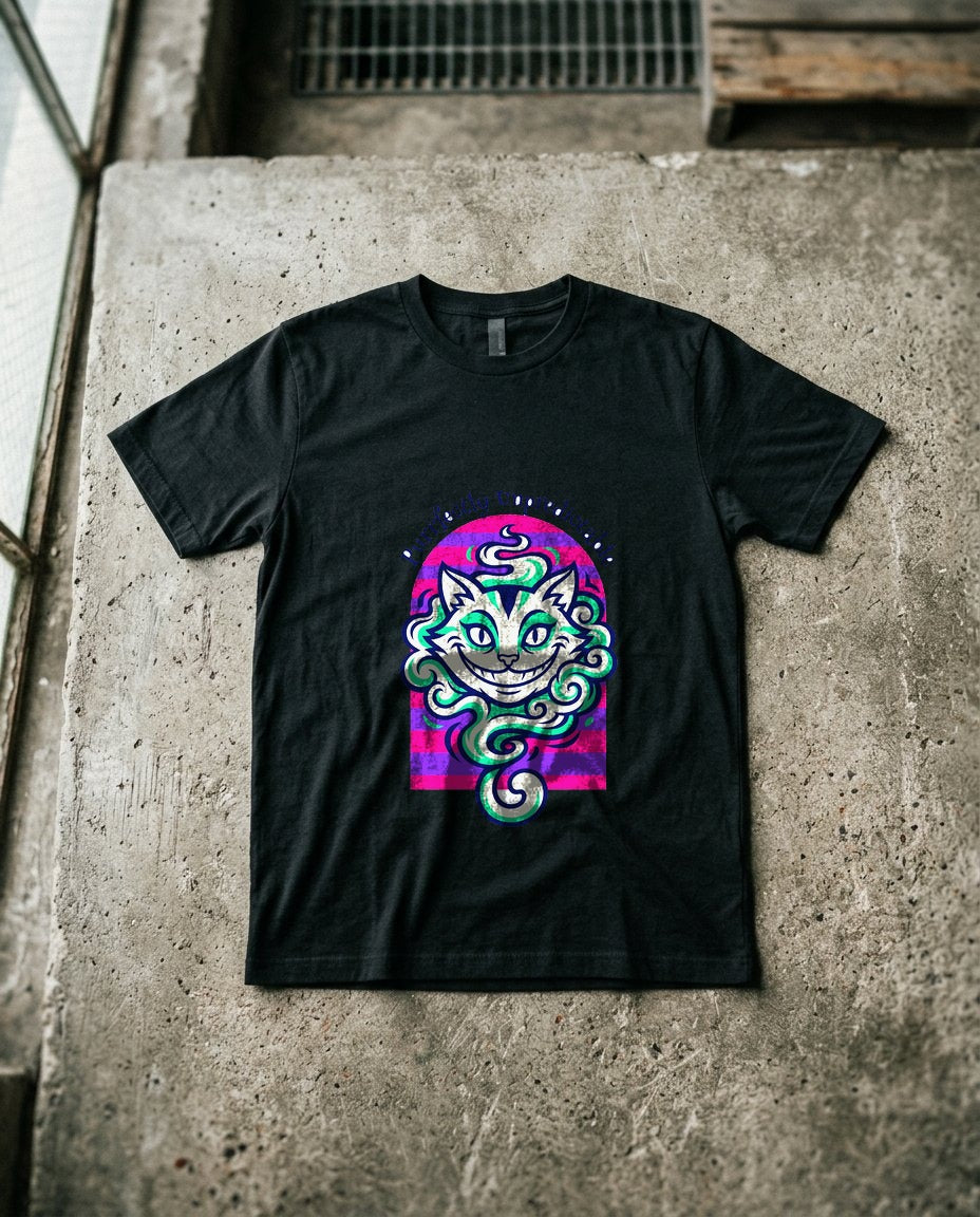 Unpredictable Trickster Striped Cat Tee — lifestyle photo