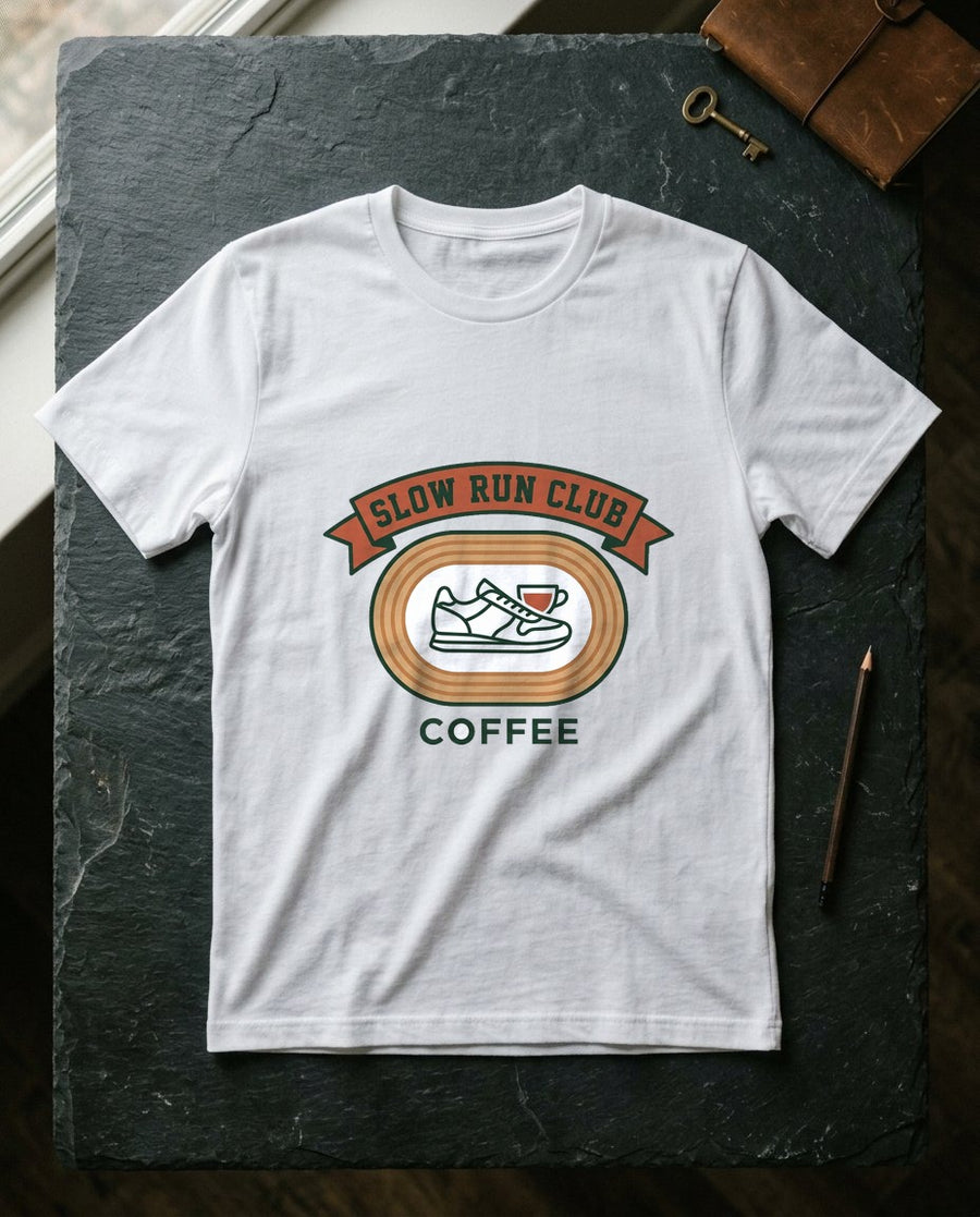 Retro Slow Run Coffee Crest — lifestyle photo