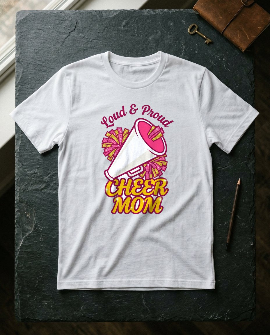 Loud And Proud Cheer Mom T-Shirt — lifestyle photo