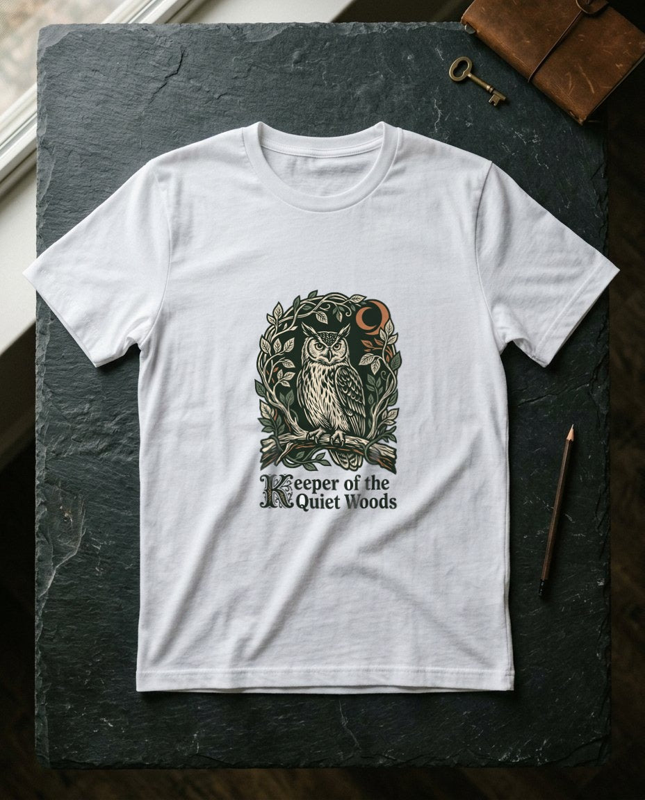Midnight Forager Linocut Owl — lifestyle photo