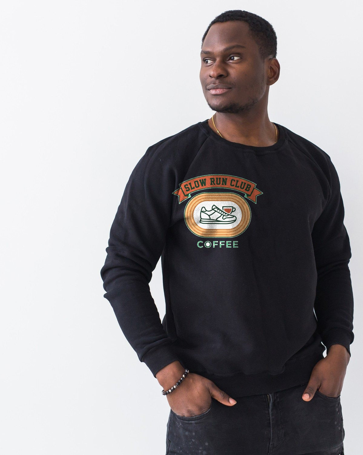 Retro Slow Run Coffee Crest Long Sleeve — lifestyle photo
