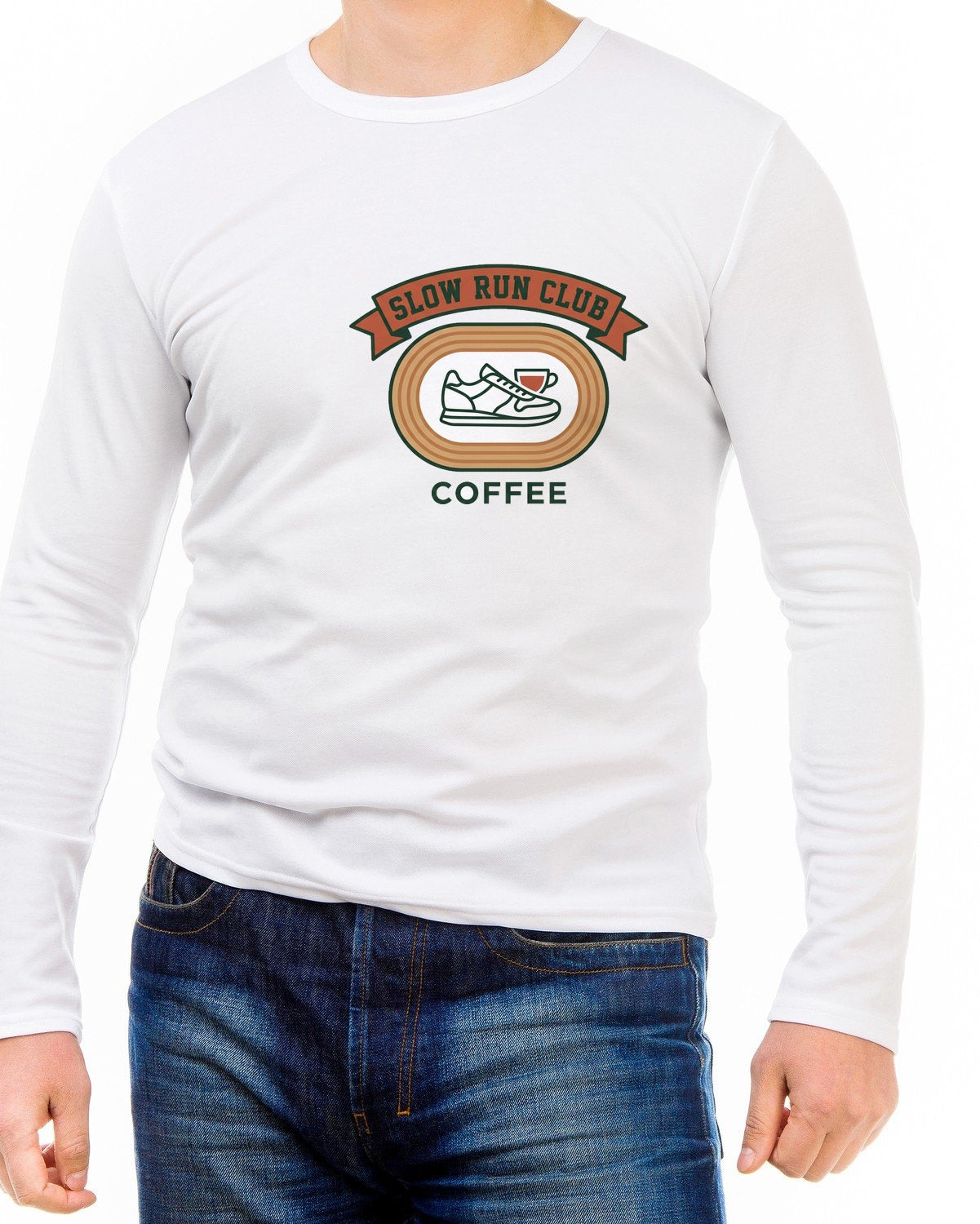 Retro Slow Run Coffee Crest Long Sleeve — lifestyle photo