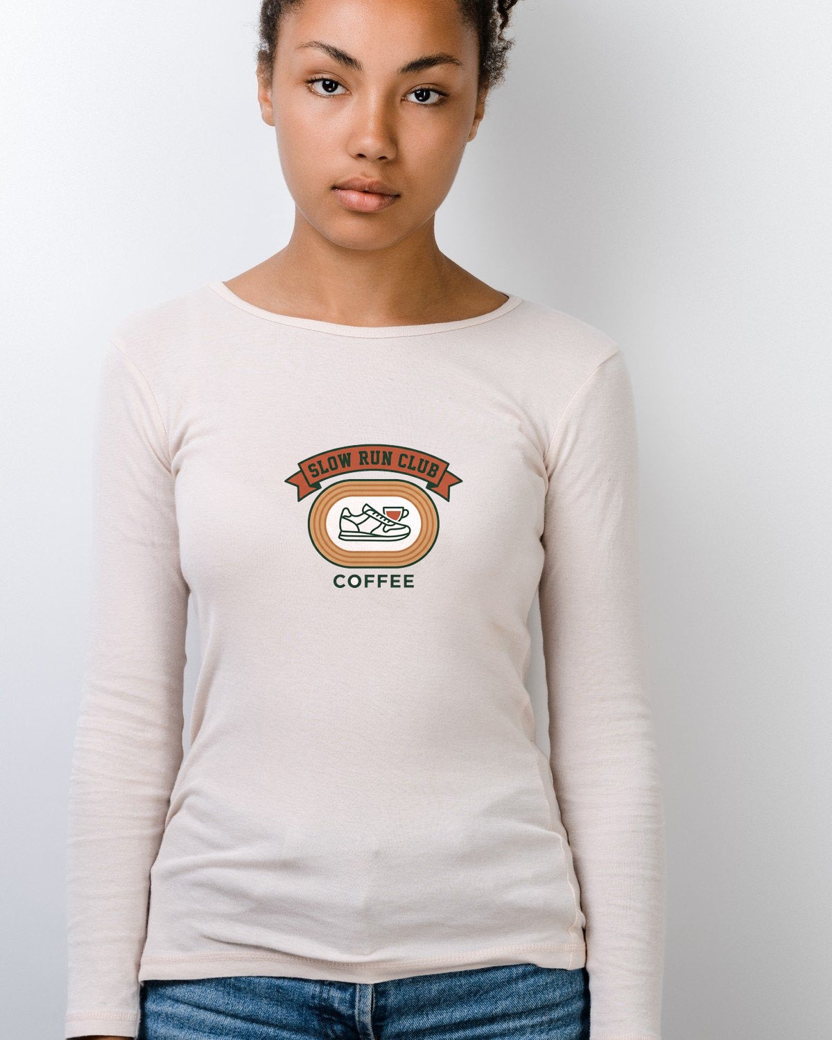 Retro Slow Run Coffee Crest Long Sleeve — lifestyle photo