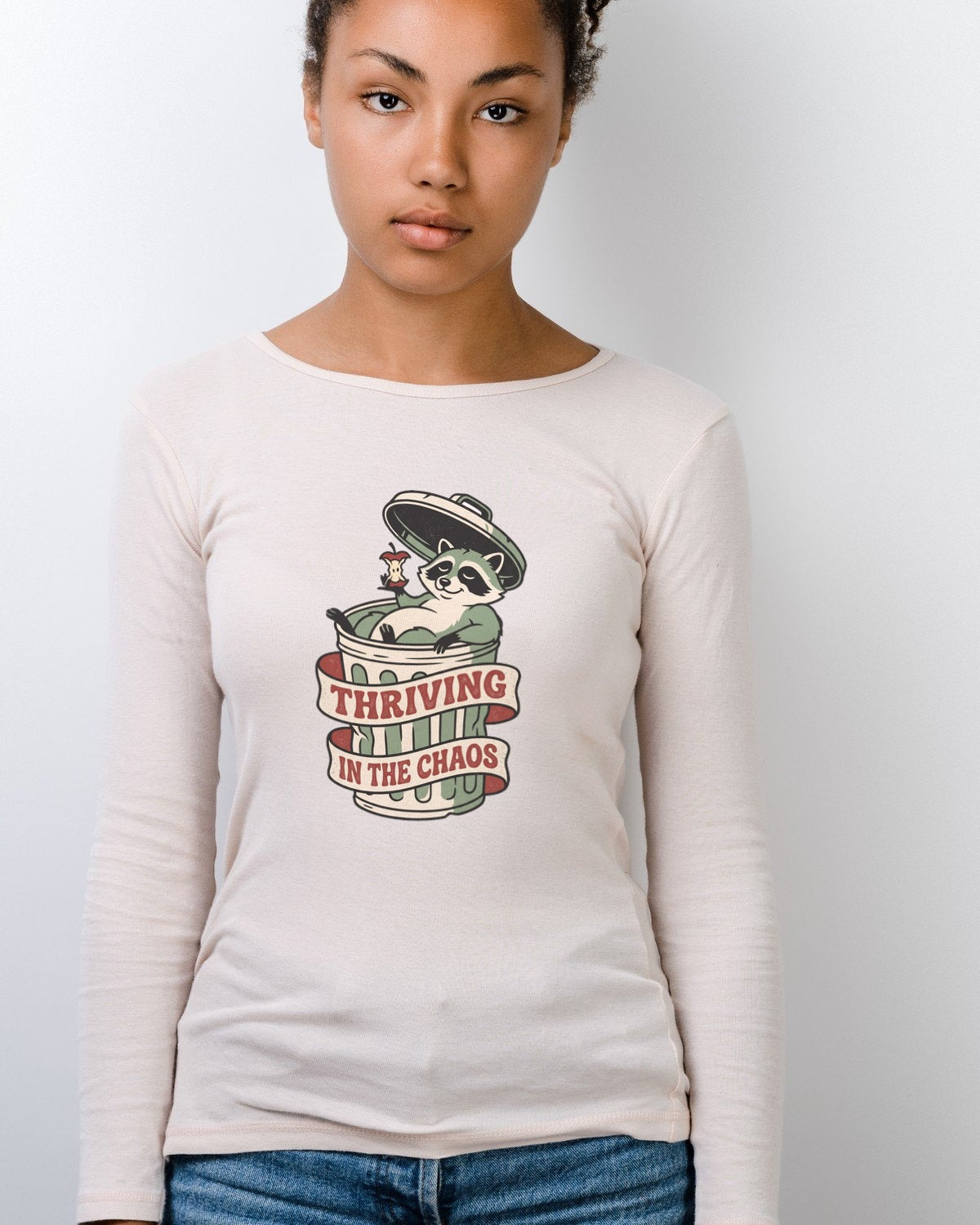 Thriving In The Chaos Raccoon Tee — lifestyle photo