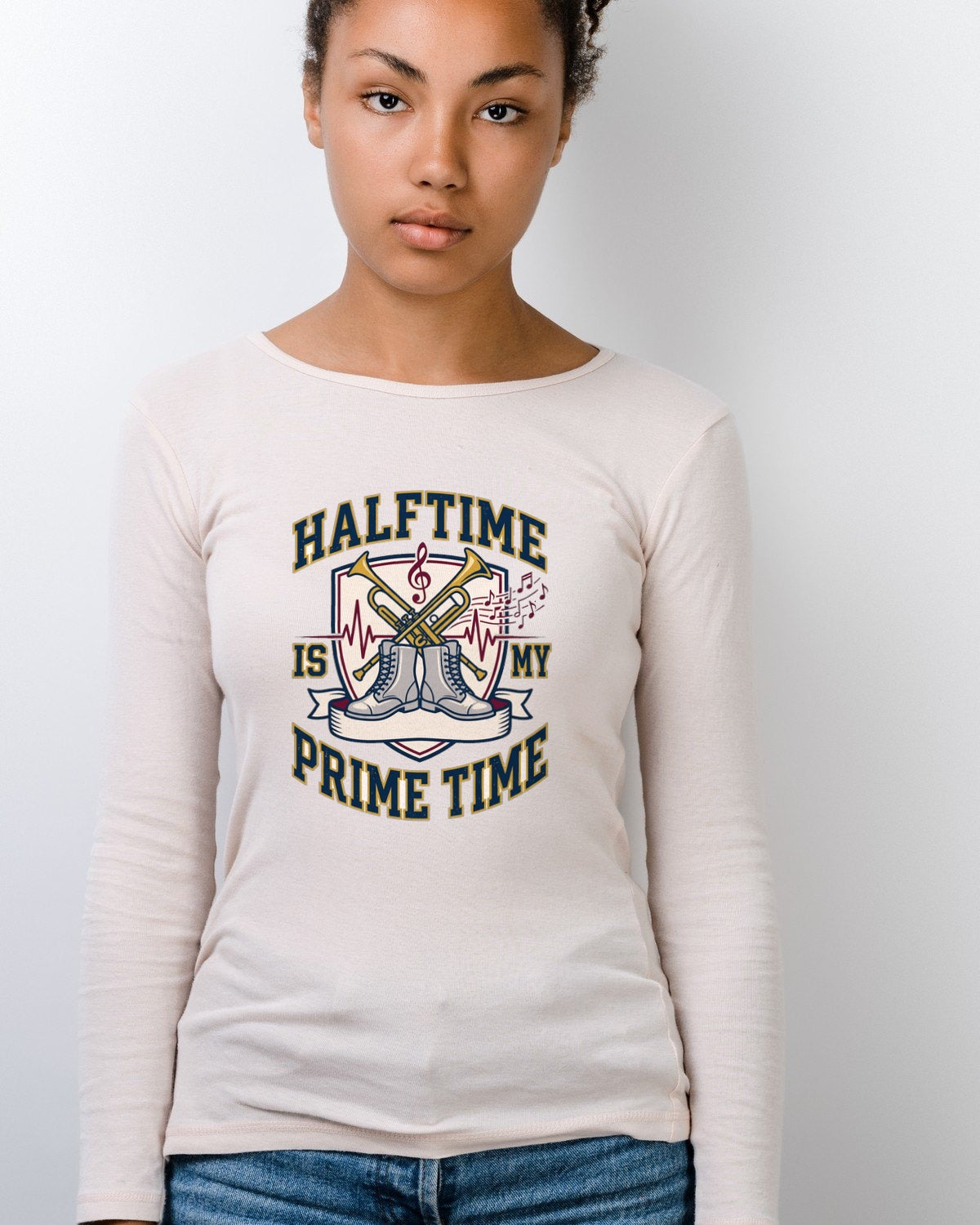 Halftime Is My Prime Time Marching Crest — lifestyle photo