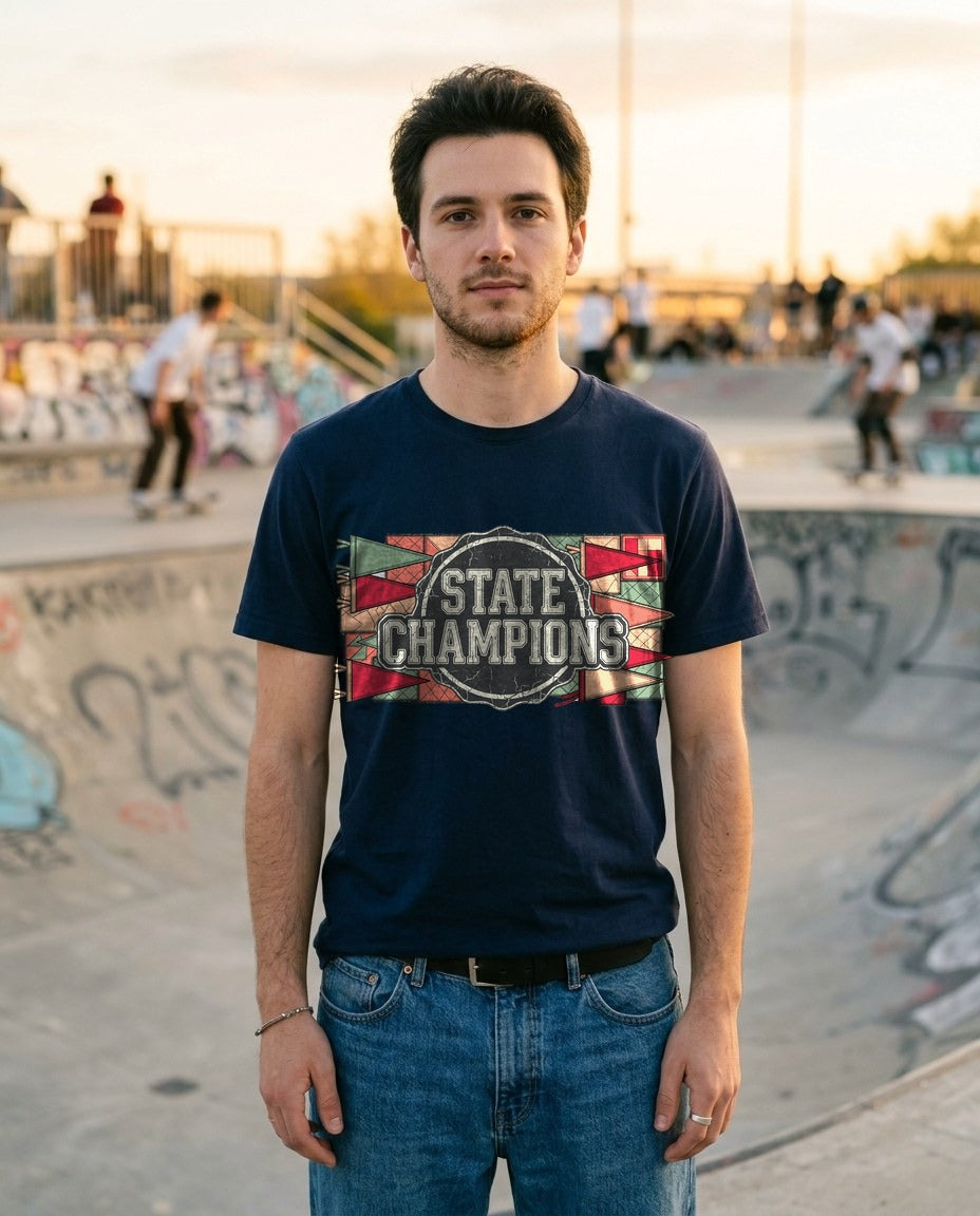 Vintage Varsity Patchwork Tee — lifestyle photo