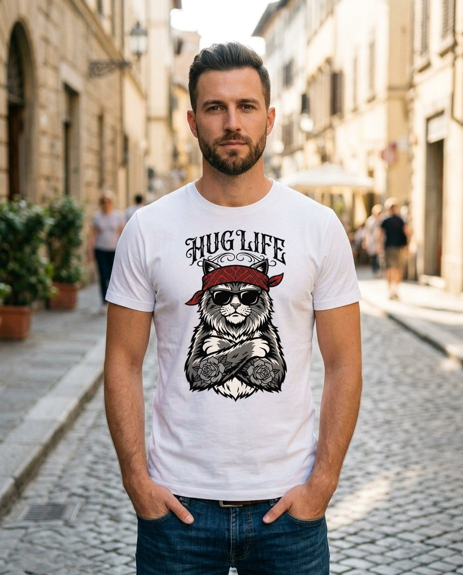 Hug Life Hardcore Cat T-Shirt — lifestyle photo