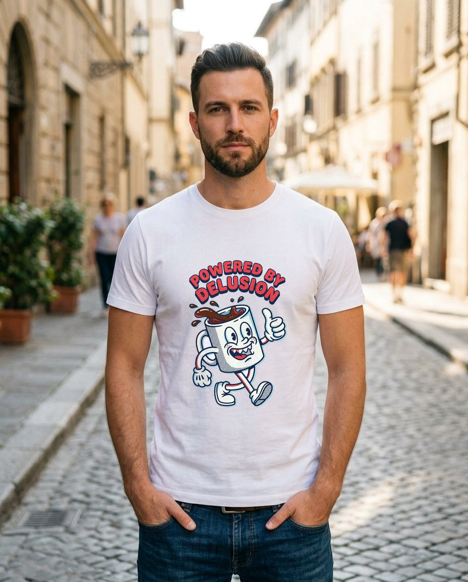 Powered By Delusion Coffee Mascot — lifestyle photo