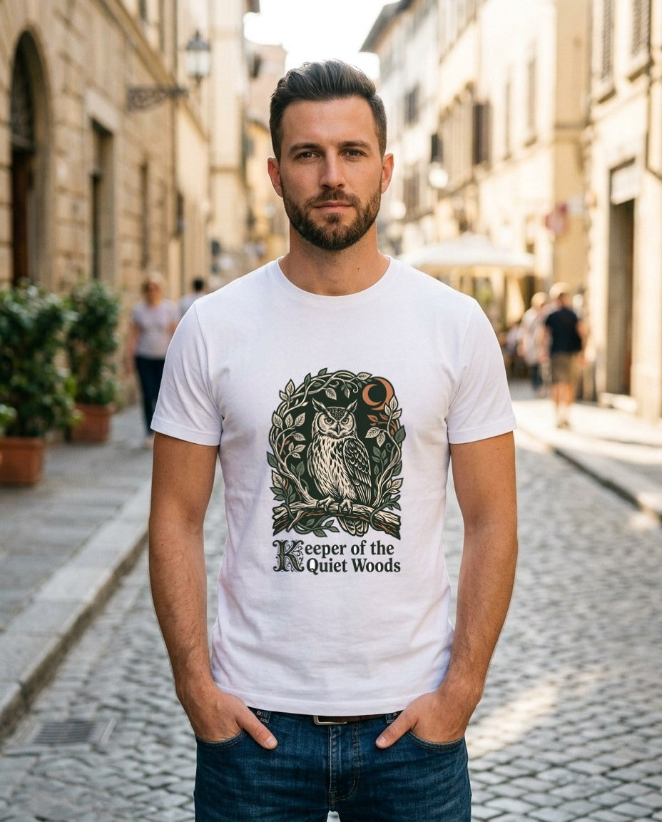Midnight Forager Linocut Owl — lifestyle photo
