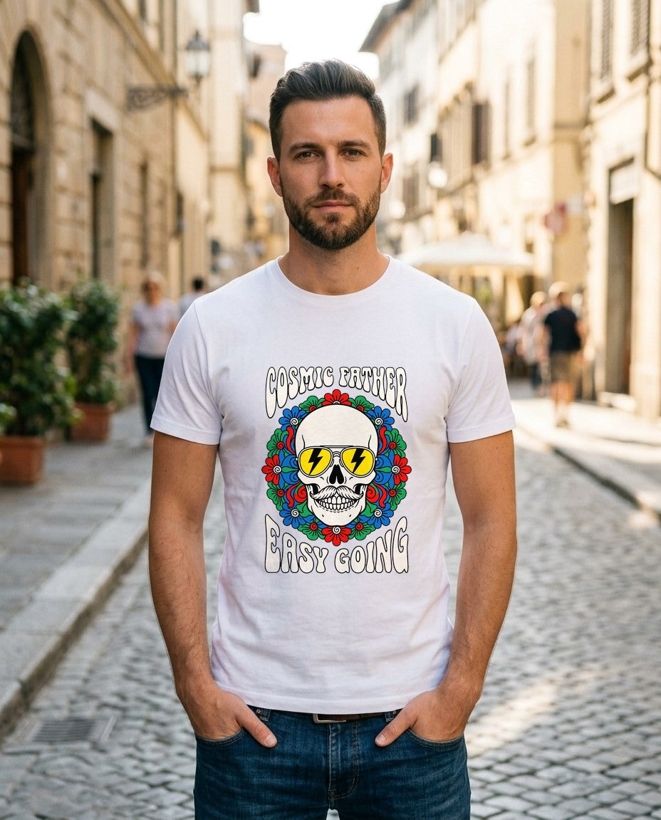 Cosmic Father Retro Skull Graphic — lifestyle photo