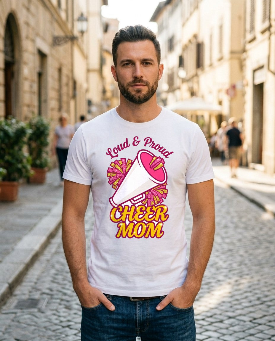 Loud And Proud Cheer Mom T-Shirt — lifestyle photo