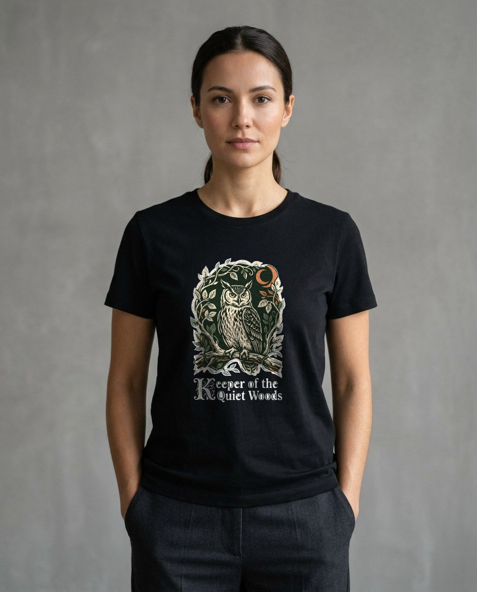 Midnight Forager Linocut Owl — lifestyle photo