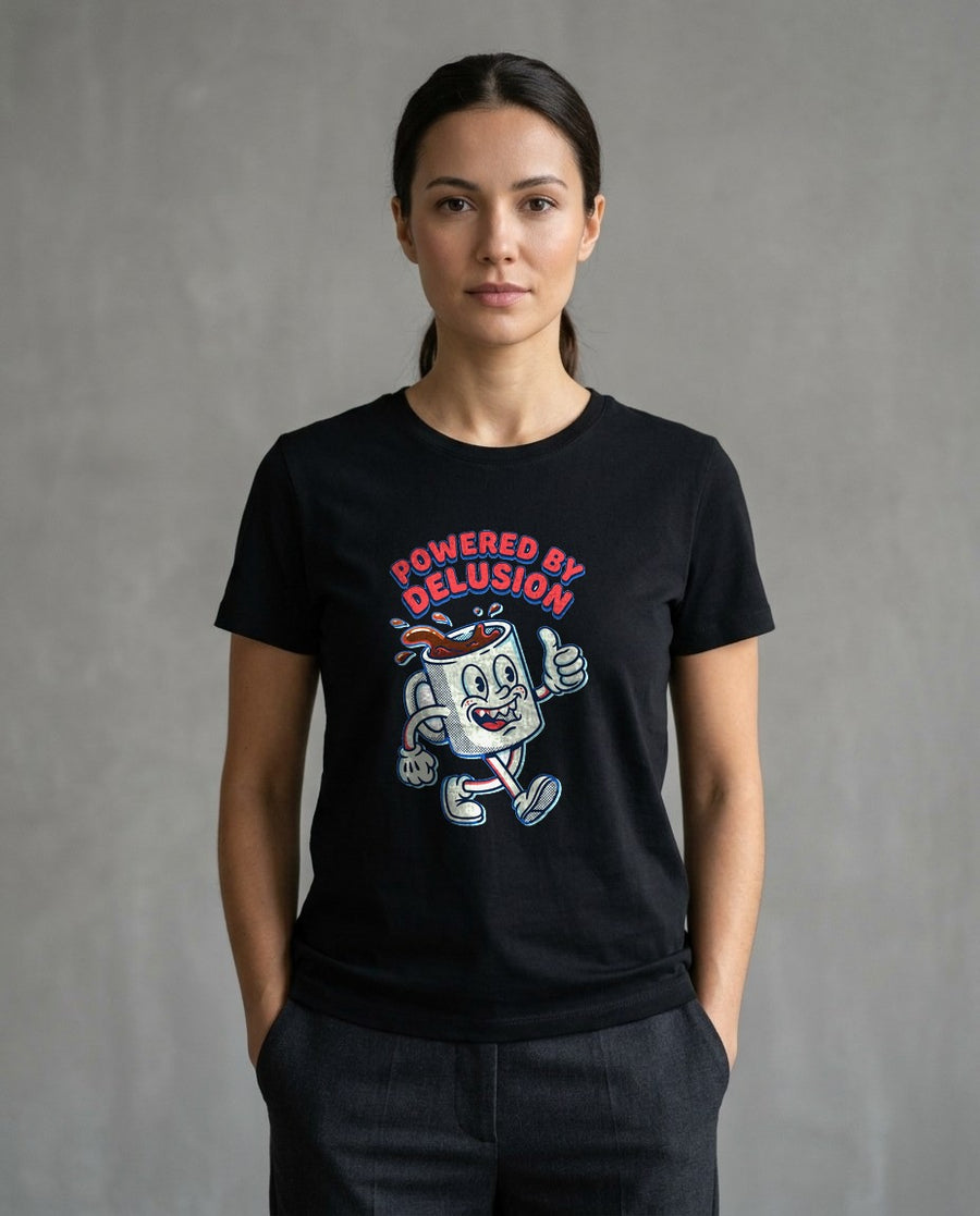 Powered By Delusion Coffee Mascot — lifestyle photo