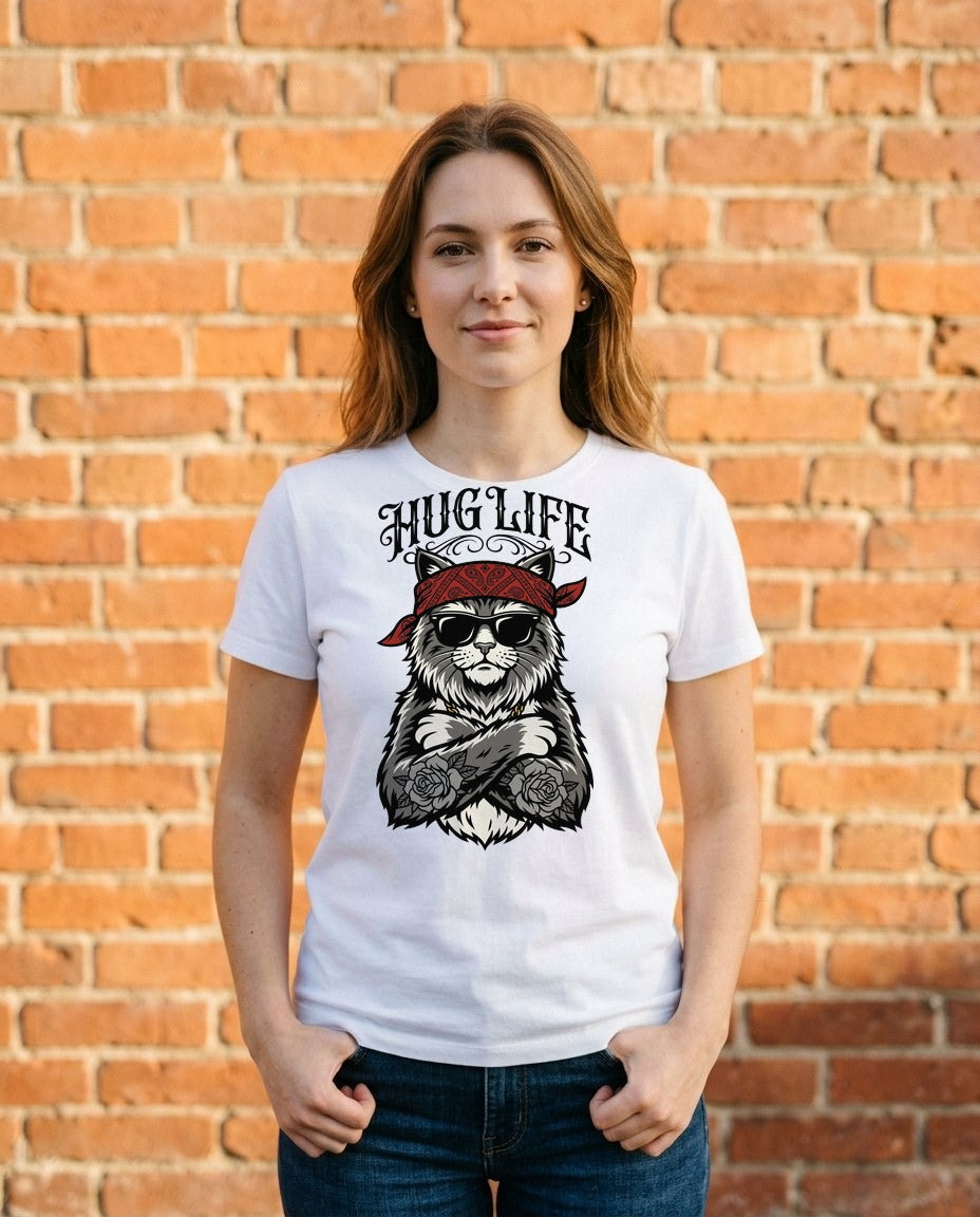 Hug Life Hardcore Cat T-Shirt — lifestyle photo