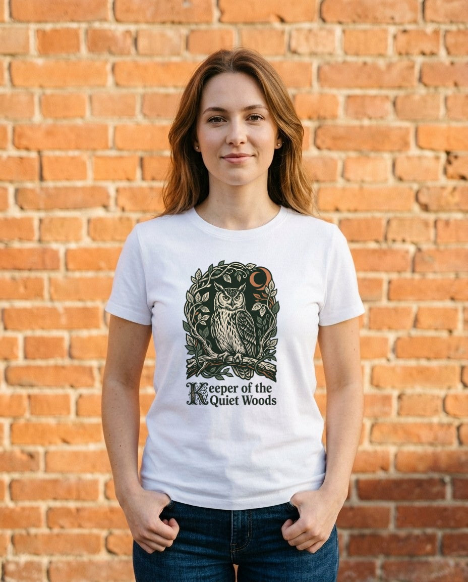 Midnight Forager Linocut Owl — lifestyle photo