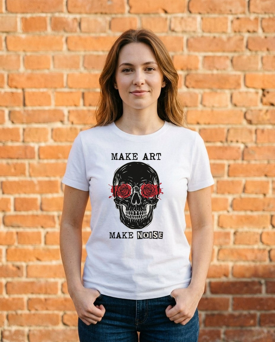 Make Art Make Noise Linocut Skull — lifestyle photo
