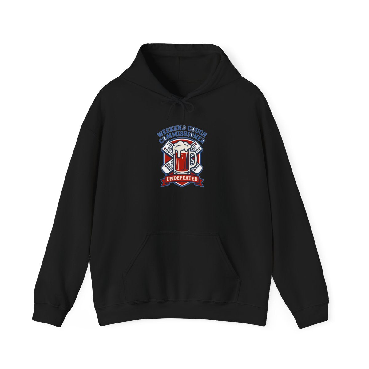 Weekend Couch Commissioner Crest Hoodie — lifestyle photo